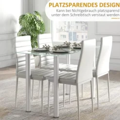5 Stk. Spisegruppe, Spisebord Med 4 Stole, Køkkenbord Med Hærdet Glasplade, Spisestuegruppe, Stål, Sort