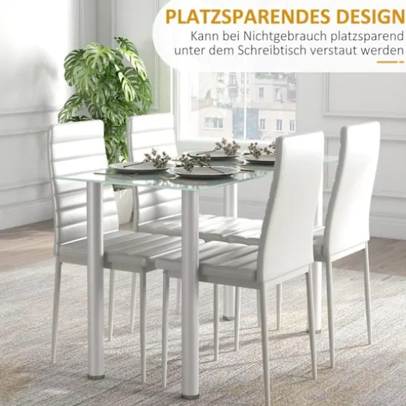 5 Stk. Spisegruppe, Spisebord Med 4 Stole, Køkkenbord Med Hærdet Glasplade, Spisestuegruppe, Stål, Sort