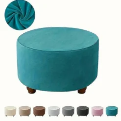 1 stk. Strækbar Skammelbetræk, Rund Ottomanbetræk, Skammelbetræk Møbelbeskytter, Til Soveværelse Kontor Stue Boligindretning