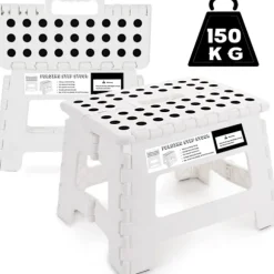 9 tommer foldbar skammel - kraftig foldbar plastikskammel til køkken, badeværelse, udendørs aktiviteter (hvid)