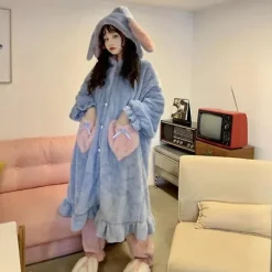 2024-2022 Vinter Kawaii Sanrio Pyjamas Animation Kuromi Cinnamoroll My Melody Vaskeklude Plys Blød og Behagelig Pyjamasbukser Sæt S 150-157CM 15