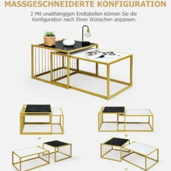 2 x sidebordssæt, sofabord, moderne sidebord i marmor, gul + sort + hvid