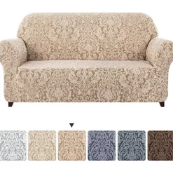 Abrikosfarvet sofaovertræk, 3-personers jacquard damask sofaovertræk