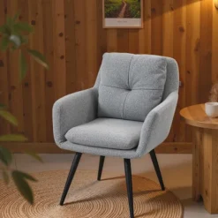 Accentstol med metalben, linnedlook, lysegrå
