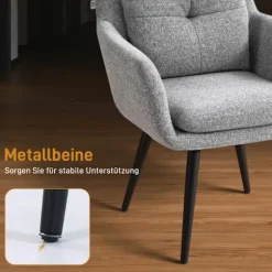 Accentstol med metalben, linnedlook, lysegrå