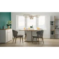 ACCESS enkelt spisebord - 6 personer - Hamilton eg og hvid indretning - L 160 x D 78 x H 90 cm - DEMEYERE Matt vit och ljust trä