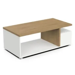 ACCESS rektangulært sofabord - 3 nicher - Hamilton eg og hvid indretning - L 91,8 x D 50 x H 36 cm - DEMEYERE Matt vit och ljust trä