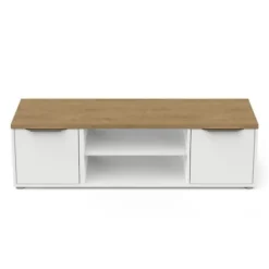 ADGANG TV skab - 2 døre + 1 niche - Hamilton eg og hvid indretning - L 134,8 x D 39,6 x H 39,1 cm - DEMEYERE Matt vit och ljust trä