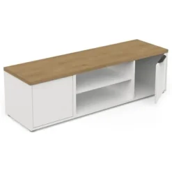 ADGANG TV skab - 2 døre + 1 niche - Hamilton eg og hvid indretning - L 134,8 x D 39,6 x H 39,1 cm - DEMEYERE Matt vit och ljust trä