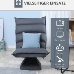Afslapningsstol Gulvsofa Gulvstol Med 360° Roterende Base, 5-Trins Justerbart Ryglæn, Stål, Mørkegrå
