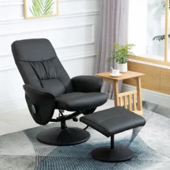 Afslapningsstol, Tv-Stol, Massagestol Med Skammel, Opbevaringsplads Med 10 Vibrationspunkter, Imiteret Læder, Sort, 76 X 81 X 105 Cm