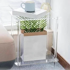 Akryl Sofabord Firkantet Sidebord Accentbord Sofa Natbord Klart Dobbelt Lag Snack Te S