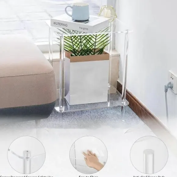 Akryl Sofabord Firkantet Sidebord Accentbord Sofa Natbord Klart Dobbelt Lag Snack Te S