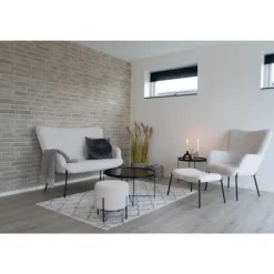 Alford Pouf, taburet, imitation fåreskind, hvid. Vit