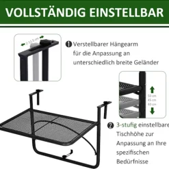 Altan Hængebord Højdejusterbart Firkantet Metal Sort L60Xb56.5Xh45Cm