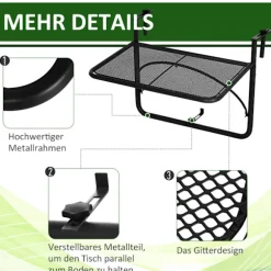 Altan Hængebord Højdejusterbart Firkantet Metal Sort L60Xb56.5Xh45Cm