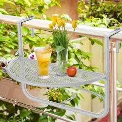 Altan Hængebord Hængebord Havebord Højdejusterbart Halvcirkelformet Ø30 Cm Terrasse Metal Hvid L60 X B45 X H50 Cm