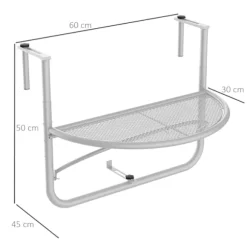 Altan Hængebord Hængebord Havebord Højdejusterbart Halvcirkelformet Ø30 Cm Terrasse Metal Hvid L60 X B45 X H50 Cm
