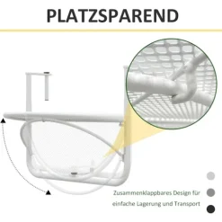 Altan Hængebord Hængebord Havebord Højdejusterbart Halvcirkelformet Ø30 Cm Terrasse Metal Hvid L60 X B45 X H50 Cm
