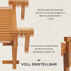 Altanbord Til Ophæng, Foldbart Altanhængebord, Højdejusterbart Hængebord, Kan Holde Op Til 20 Kg, Fyrretræ, 68 X 65 Cm, Teaktræ