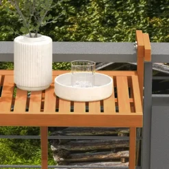 Altanbord Til Ophæng, Foldbart Altanhængebord, Højdejusterbart Hængebord, Kan Holde Op Til 20 Kg, Fyrretræ, 68 X 65 Cm, Teaktræ