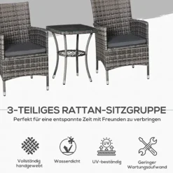 Altanmøbelsæt Til 2 Personer Rattan Havesæt Polyrattan Mørkegrå
