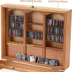 Angstdæmpende bogreol med 200 bøger Miniaturebibliotek Træbogreol Fidget Legetøj Ryst Din Angst Væk Kreativ A[HK] Wood color