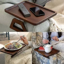 Armbord med klemme til sofa, sofaarmbakke Brown