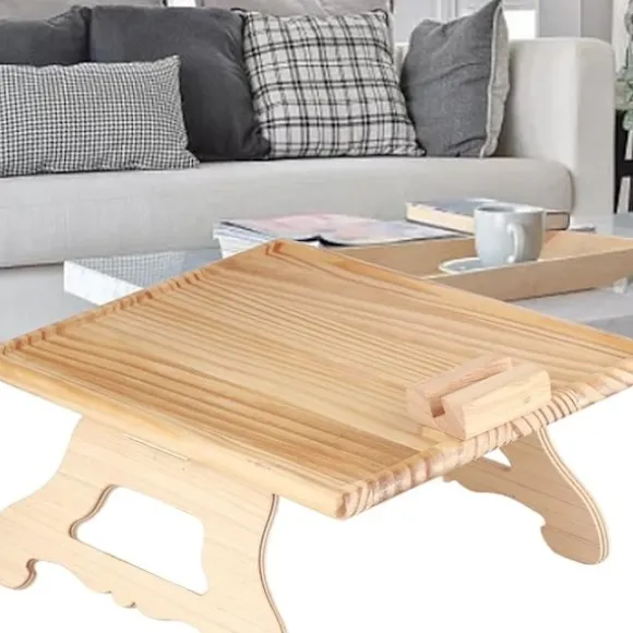 Armlænsbakke i træ med 360° roterende telefonholder, foldbar sofa, armlænsbakke, klemme, sofabord, til brede sofaer (firkant)