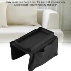 Armlænsorganisator med topbakke design, sofaarmlænscaddy med kopholder og opbevaringslommer, slidstærkt polyester Oxford stof 600D hængende sofa