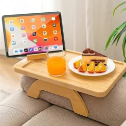 Bakke til sofaarm med roterende mobilholder i bambus
