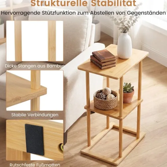 Bambus sidebordsæt med hylder, 40x28x65 cm