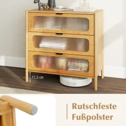 Bambus skænk med 3 skuffer, fronter af hærdet glas
