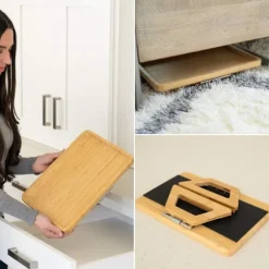 Bambus Sofa Armbakke Bord - Sofa Clip-On Caddy til Fjernbetjening, Drikkevarer & Snacks, Pladsbesparende 13.75x9.5 Tommer (Beige)