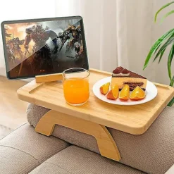 Bambus Sofa Armlænsbakke Bord Med Drejelig Telefonholder, Stor Sofa Armlænsbakke, Bred Sofa Bakke Klips