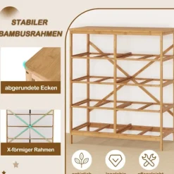 Bambuskommode med 8 skuffer og aftagelige stofhylder