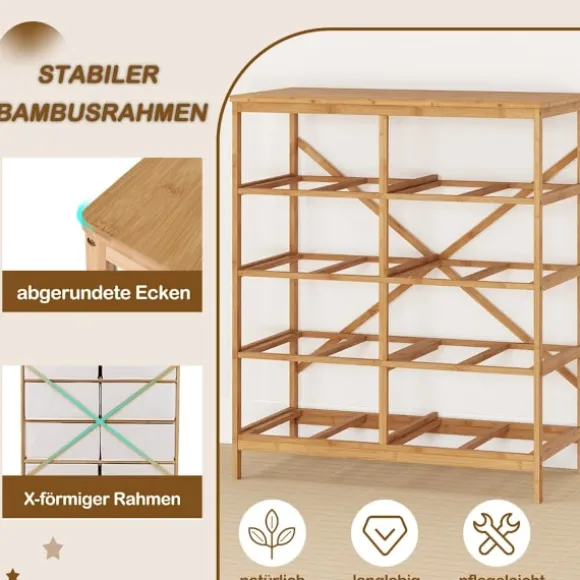 Bambuskommode med 8 skuffer og aftagelige stofhylder