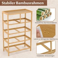 Bambuskommode med opbevaring, 5 stofskuffer og hylde