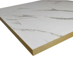 Barbord 70 x 70 cm - Rund model hvid marmorbænk med messingkanter Vit
