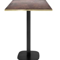 Barbord 60 x 60 cm - Rund model, rust rock, messingkanter brun