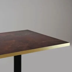Barbord 60 x 60 cm - Rund model, rust rock, messingkanter brun
