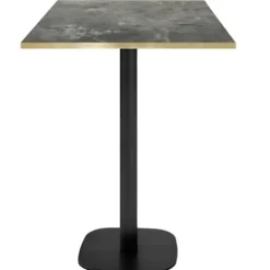 Barbord 60 x 60 cm - Rund model, metallisk sten med messingkanter Grå