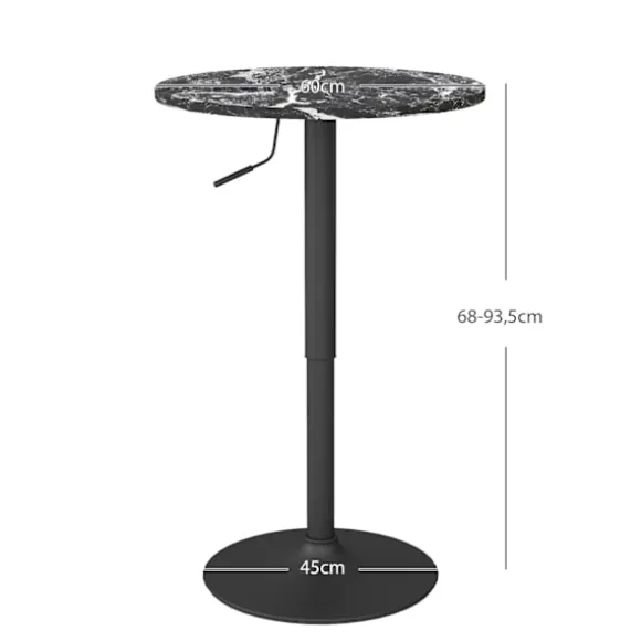 Barbord, barbord, rundt spisebord til 2 personer, køkkenbord med marmorlook til stue, spisestue, små værelser, sort, Ø60 x 68-93,5cm