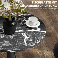 Barbord, barbord, rundt spisebord til 2 personer, køkkenbord med marmorlook til stue, spisestue, små værelser, sort, Ø60 x 68-93,5cm