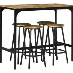 Barbord Med Barstolssæt, 5 Stk. Barbordssæt, Køkkenbord Med 4 Barstole, Spisegruppe I Industrielt Design, Metal, Rustik Brun