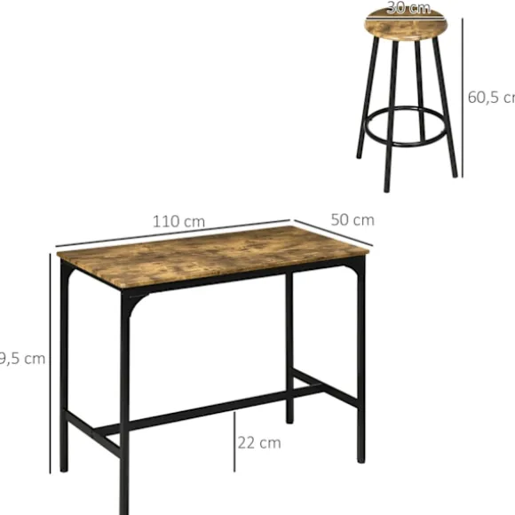 Barbord Med Barstolssæt, 5 Stk. Barbordssæt, Køkkenbord Med 4 Barstole, Spisegruppe I Industrielt Design, Metal, Rustik Brun