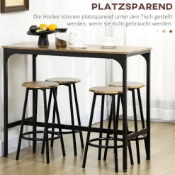 Barbord Med Barstolssæt, 5 Stk. Barbordssæt, Køkkenbord Med 4 Barstole, Spisegruppe I Industrielt Design, Metal, Rustik Brun