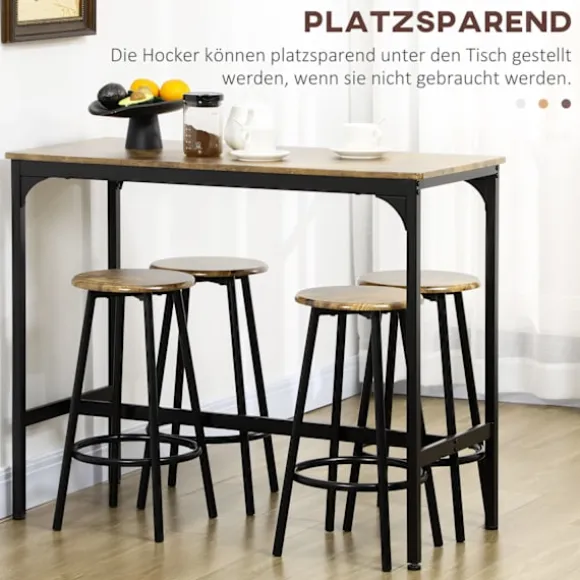 Barbord Med Barstolssæt, 5 Stk. Barbordssæt, Køkkenbord Med 4 Barstole, Spisegruppe I Industrielt Design, Metal, Rustik Brun