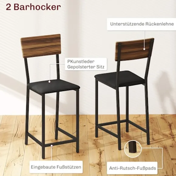 Barbord med barstolssæt, 3 stk. Barbordsæt med klapkøkkenbord, vinglasholder, vinreol, 2 barstole, stålstel, i moderne, spisegruppe til spisestue, køk | Fyndiq
