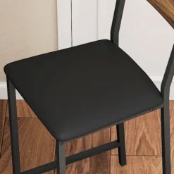 Barbord med barstolssæt, 3 stk. Barbordsæt med klapkøkkenbord, vinglasholder, vinreol, 2 barstole, stålstel, i moderne, spisegruppe til spisestue, køk | Fyndiq